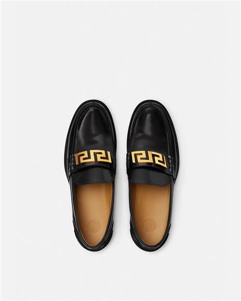 versace black slippers|Versace greca loafers.